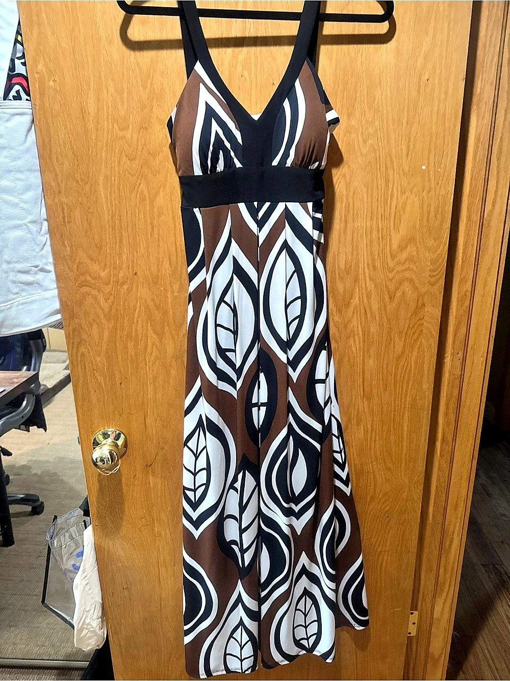 Bisou Abstract Maxi Dress Brown & White Size 10